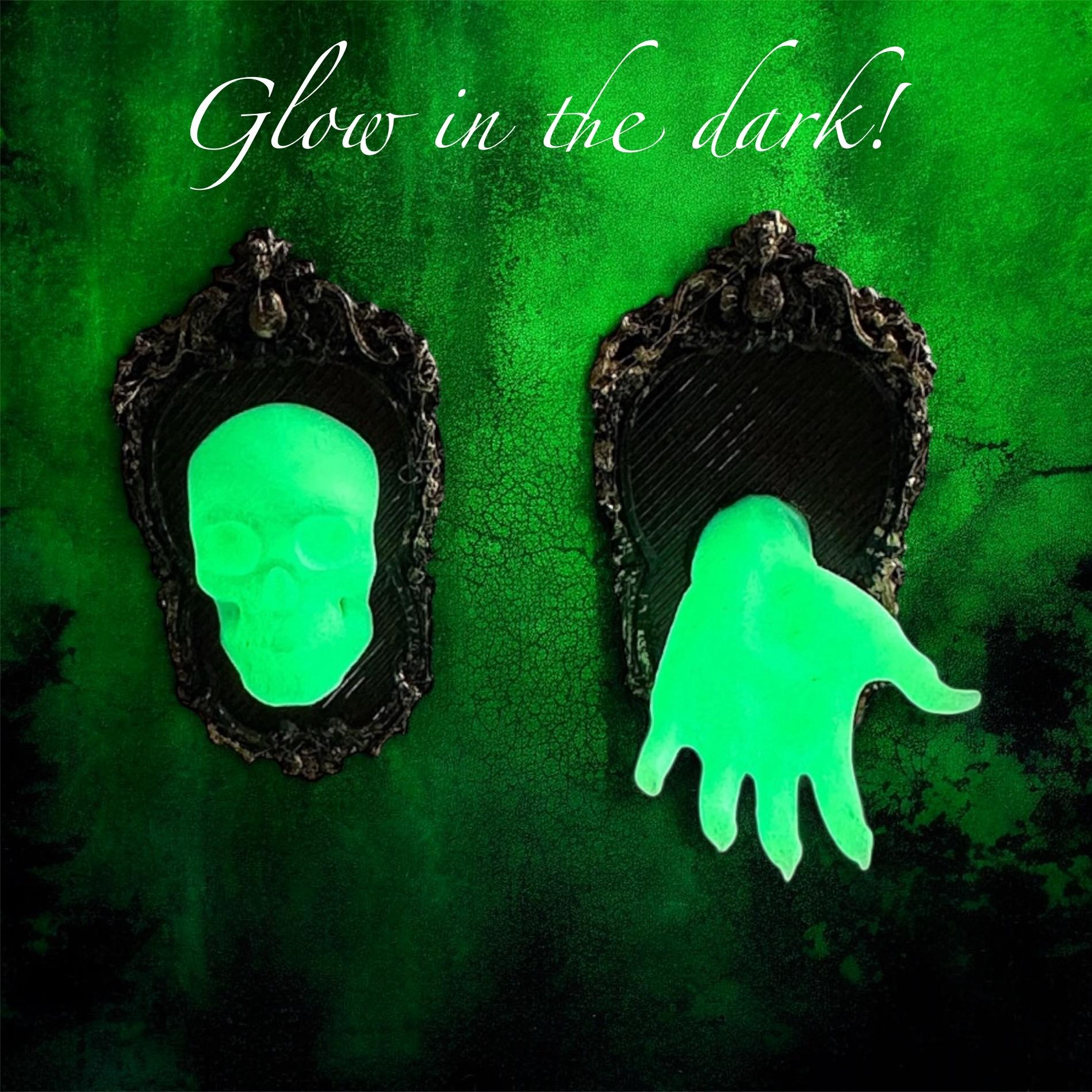 Glow-in-the-Dark Skull & Hand Decor | Jumping Spider Enclosure 3D Picture | Spider Terrarium Accessory