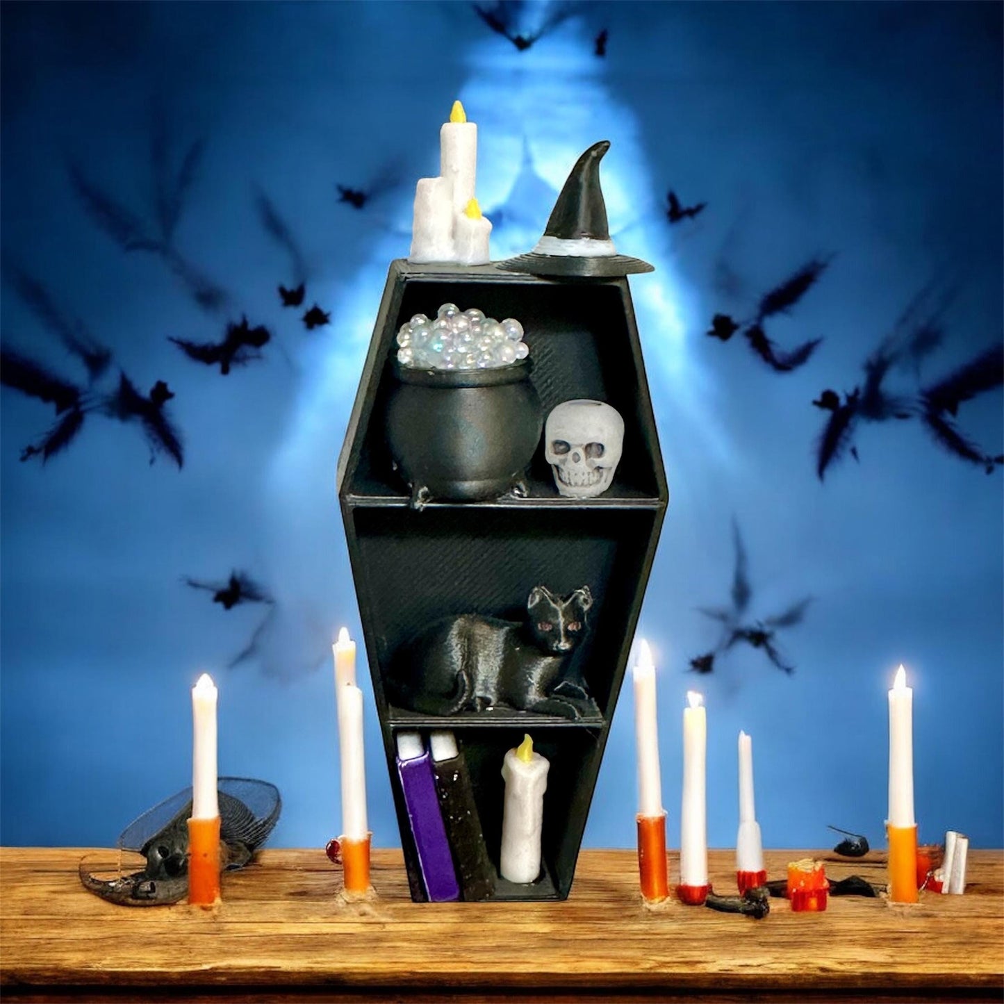 Decorated Coffin Shelf Decor | Jumping Spider Enclosure Accessory | Spider Terrarium Decoration