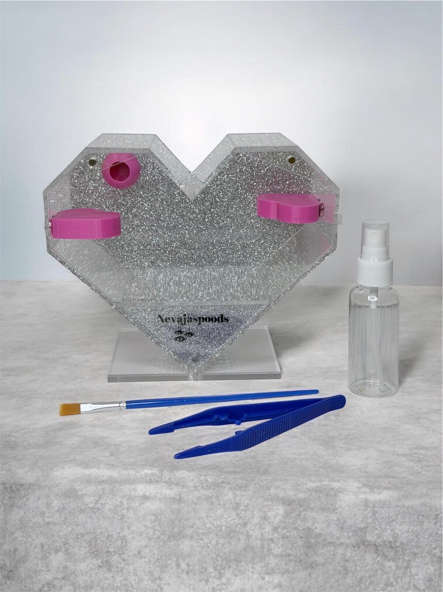 Heart Shaped Jumping Spider Enclosure | Starter Kit & Decor Bundle Included | Spider Habitat