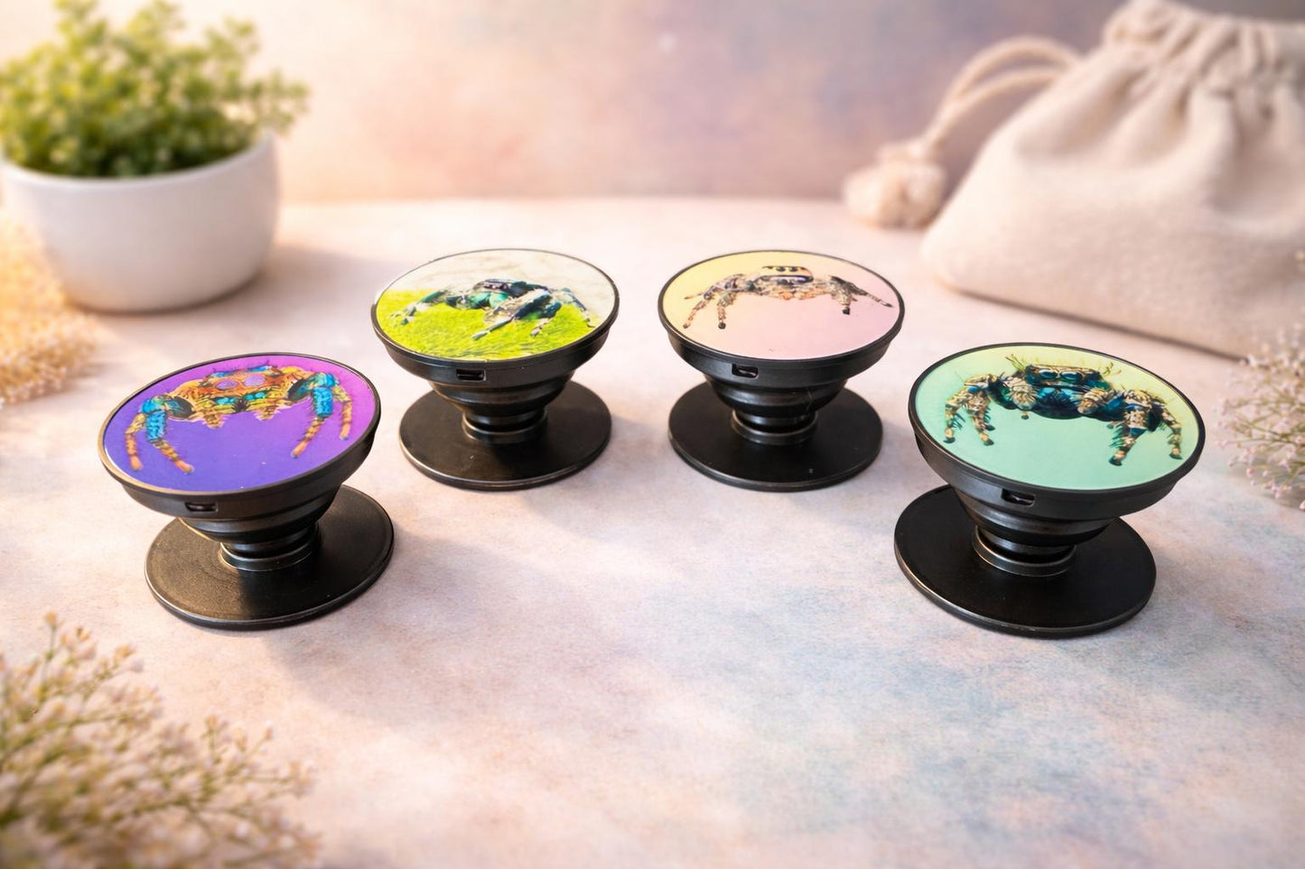 Jumping Spider Phone Grip – Cute Spider Phone Holder – Arachnid Lover Gift – Salticidae Spider Accessory
