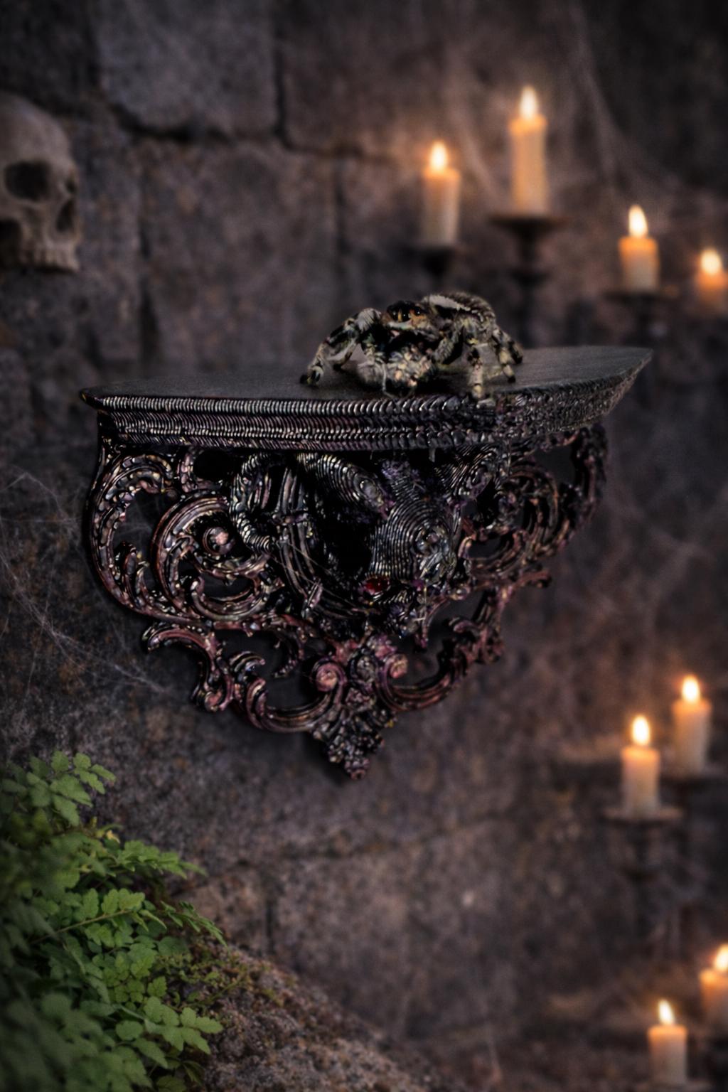 Gothic Horned Skull Jumping Spider Ledge | Enclosure Decor