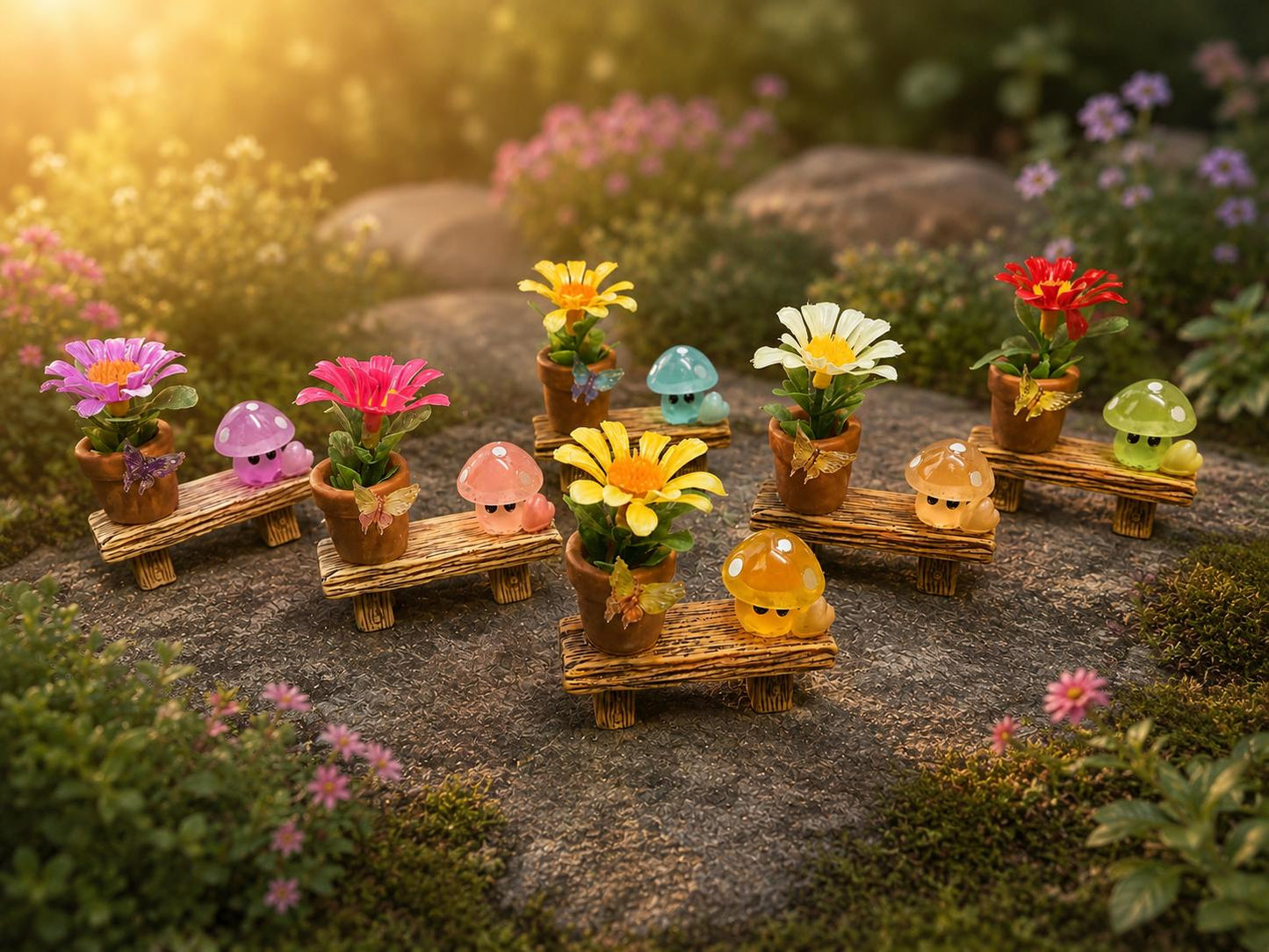 Flower & mushroom Jumping Spider Bench | Enclosure Decor