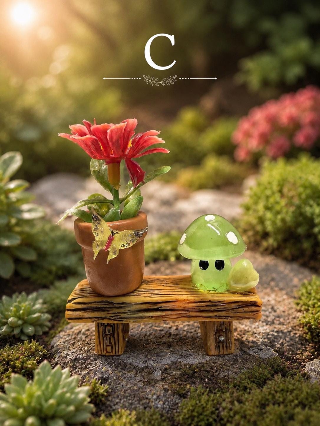 Flower & mushroom Jumping Spider Bench | Enclosure Decor